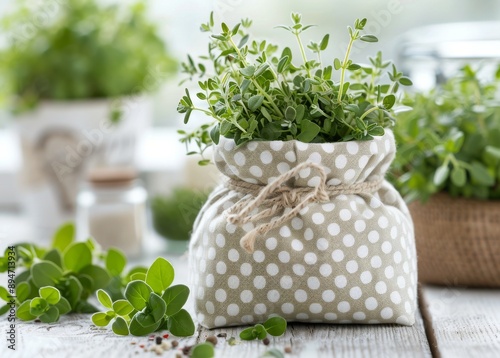 Fresh Thyme in a Polka Dotted Bag