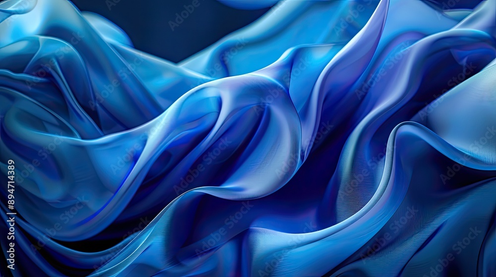 Fototapeta premium Blue wavy ribbons in an abstract fashion background, creating a sense of fluidity and elegance