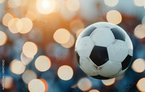Soccer Ball in Goal Net at Sunset