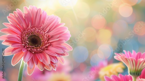 Beautiful pink gerbera flower background with copy space. Valentine day, Mother day, Women day, and many more events