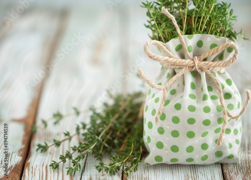 Fresh Thyme in a Polka Dotted Bag