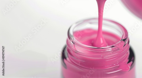 Pink Liquid Pouring Into Glass Jar