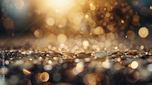 Golden Coins Against Bokeh Background