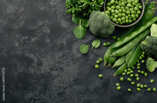 Green Vegetables on Black Background