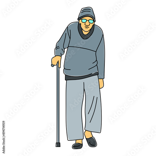 Old Man with Walking Stick