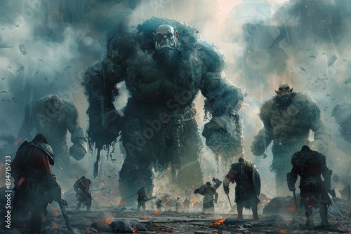 Giant Orcs Confronting Warriors