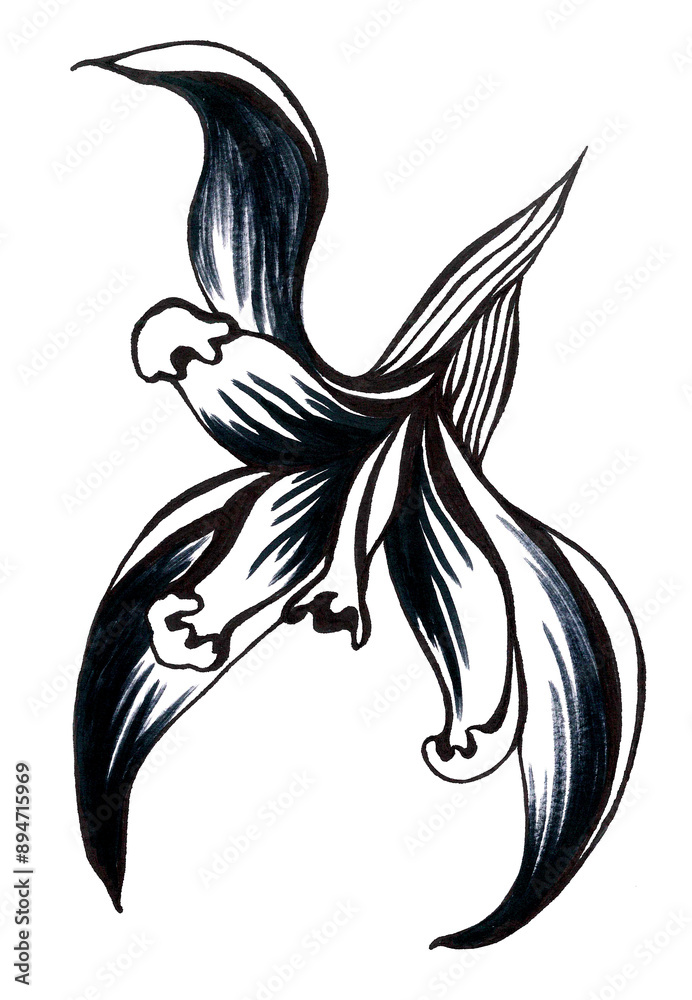 Bud of an elongated striped flower with curved petals as a symbol of awakening. Isolated cartoon graphic image. Stylized floral pattern for a cozy spring design. Handmade illustration for fashion art. Bud of an elongated striped flower with curved petals as a symbol of awakening. Isolated cartoon graphic image. Stylized floral pattern for a cozy spring design. Handmade illustration for fashion art.