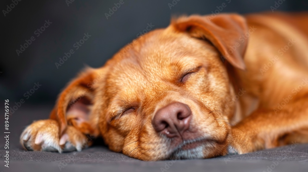 Obraz premium A Brown Stray Dog Sleeping And Lying On The Floor, A Moment Of Rest