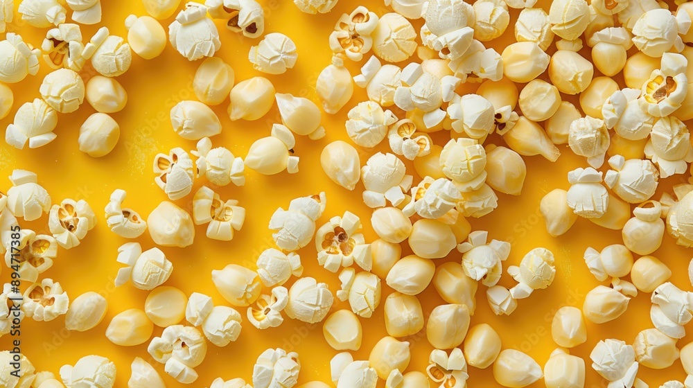 Close-up of popcorn kernels against a yellow backdrop, emphasizing their texture and shape. Close-up of popcorn kernels against a yellow backdrop, emphasizing their texture and shape.