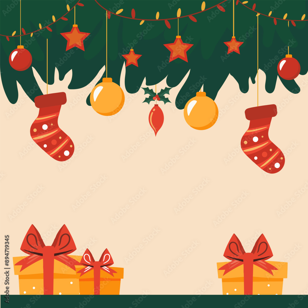 Naklejka premium festive Christmas background. Christmas tree with various holiday elements.
