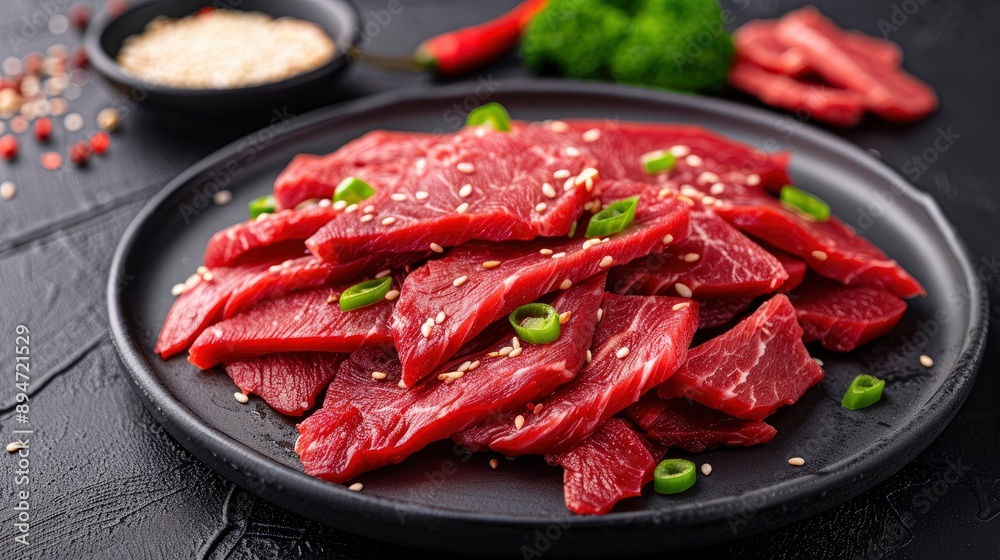 A Close-Up Picture Of Fried Sun-Dried Pork, Sprinkled With White Sesame Seeds