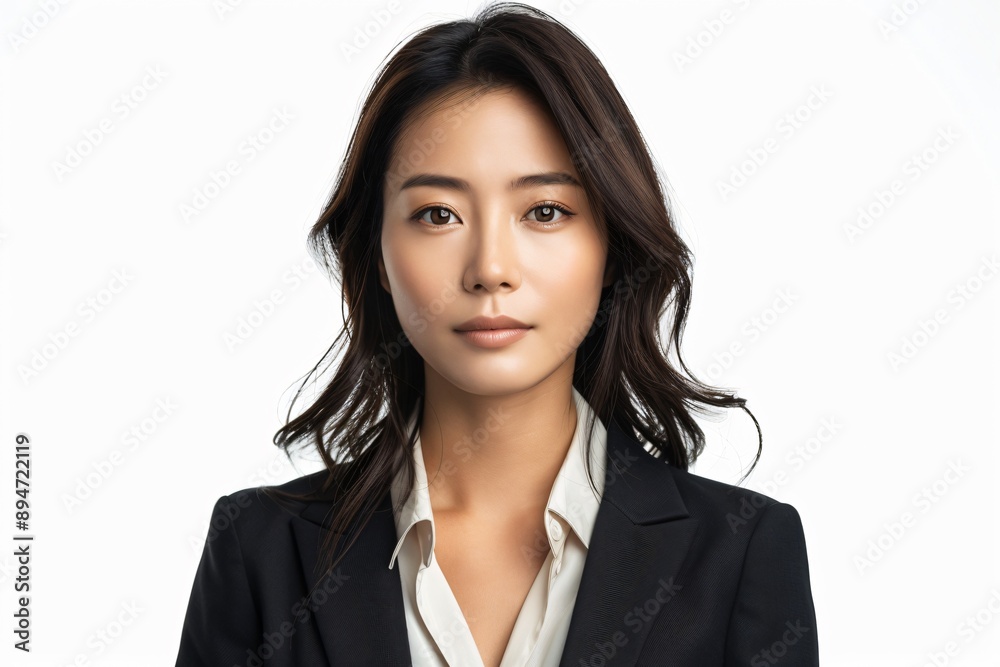 Serene Asian Businesswoman with a Calm and Collected Expression on Isolated Background Serene Asian Businesswoman with a Calm and Collected Expression on Isolated Background