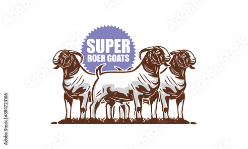 super boer goat logo, silhouette of great ram standing at farm vector illustrations