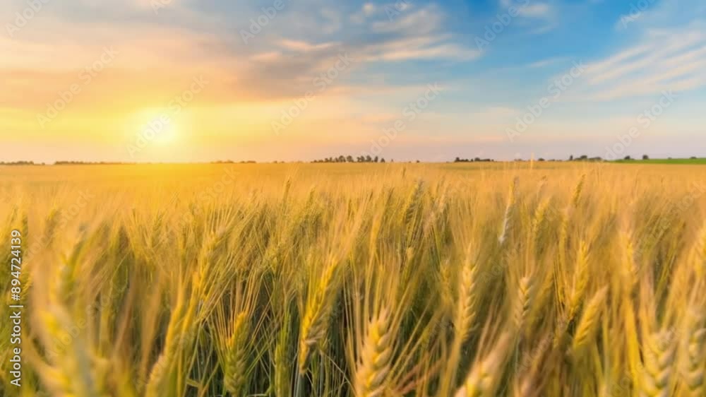 Video of Golden wheat fields under a vibrant sunset sky, expansive, natural beauty Video of Golden wheat fields under a vibrant sunset sky, expansive, natural beauty