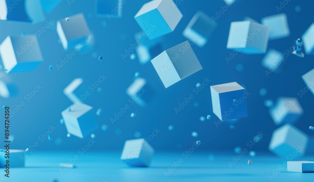 Blue Cubes Falling on a Blue Background