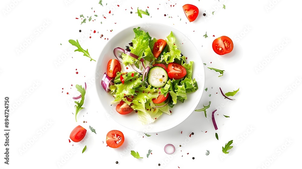 Freshly Prepared Salad on Plain White Background Showcasing Healthy and Nutritious Ingredients Freshly Prepared Salad on Plain White Background Showcasing Healthy and Nutritious Ingredients