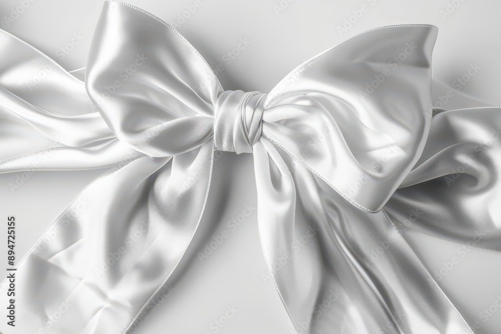 Naklejka premium Elegant white satin bow with luxurious, shiny texture perfect for gift wrapping, decorations, and special occasions.