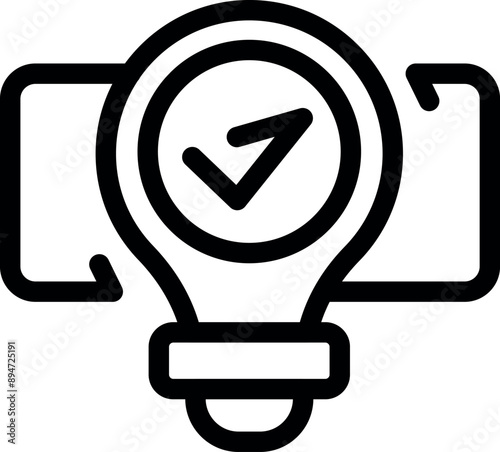 Light bulb is presenting a business solution, with a check mark icon inside, symbolizing a successful idea