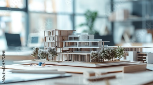 The architectural model of the new project, elaborated in detail and presented on the architect's desk