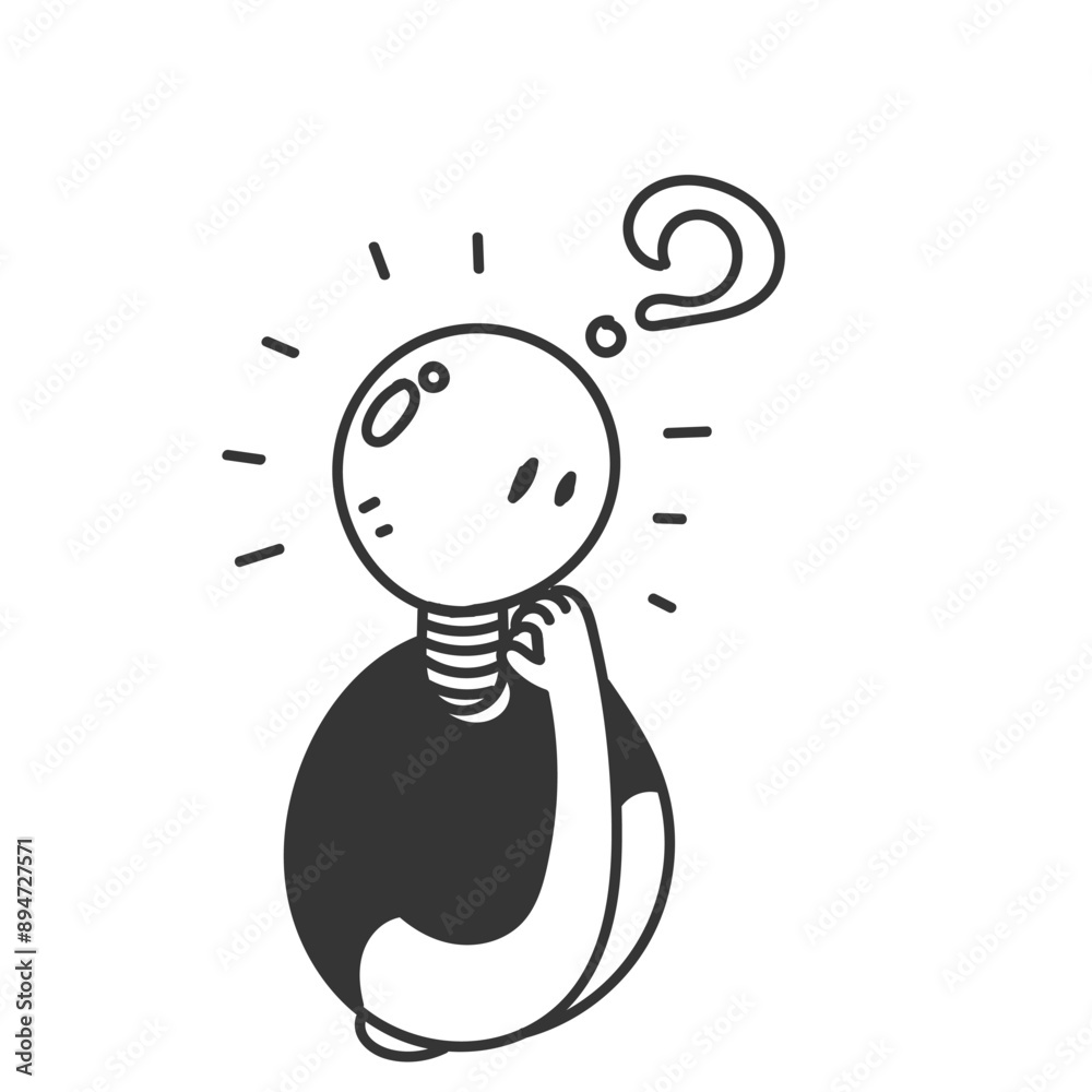 hand drawn doodle person with light bulb head thinking hand drawn doodle person with light bulb head thinking