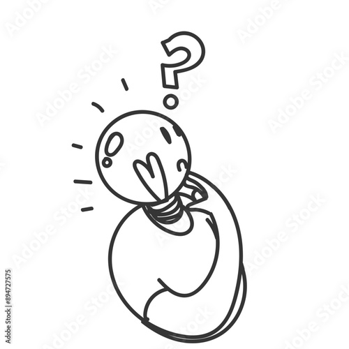 hand drawn doodle person with light bulb head thinking