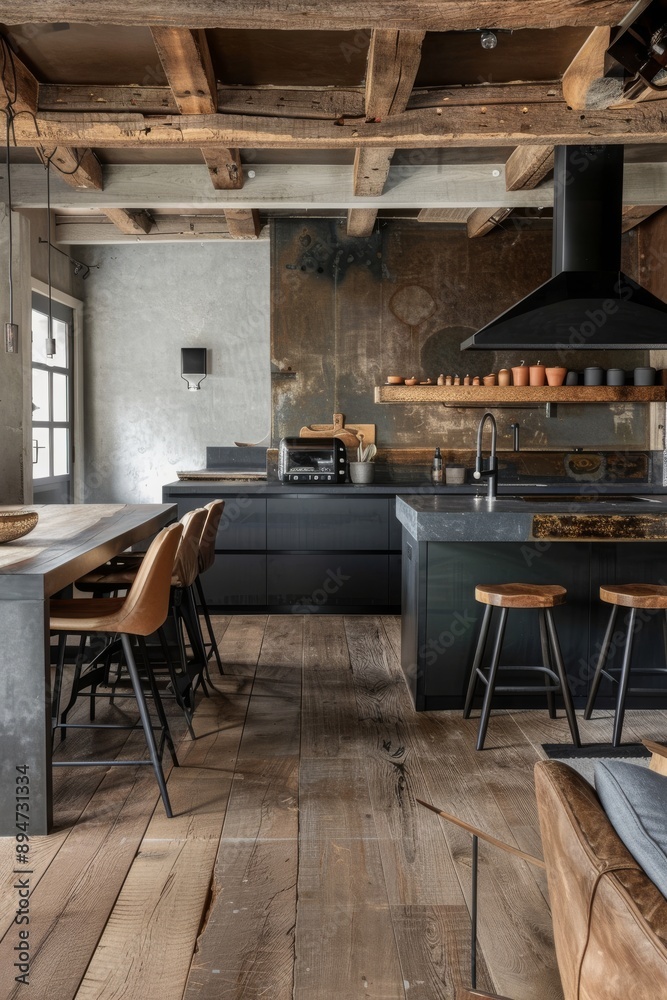 a rustic kitchen in a country house. a rustic kitchen in a country house.
