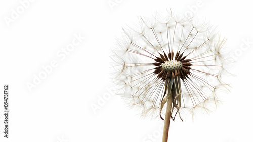 Delicate Dandelion Seed Head on White Background