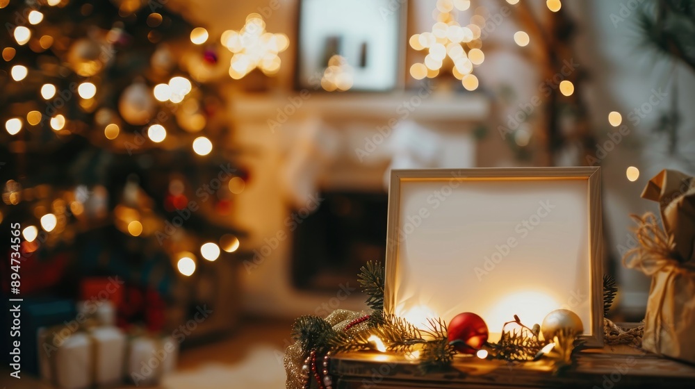 White board and napkin against a festive home background empty for personal touches White board and napkin against a festive home background empty for personal touches