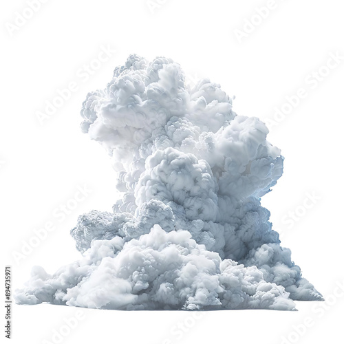 Powerful explosion with white smoke cloud isolated on a transparent background, depicting the force of a blast.