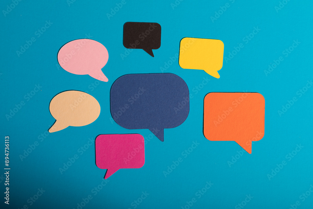 Colorful Speech Bubbles on a Blue Background Colorful Speech Bubbles on a Blue Background