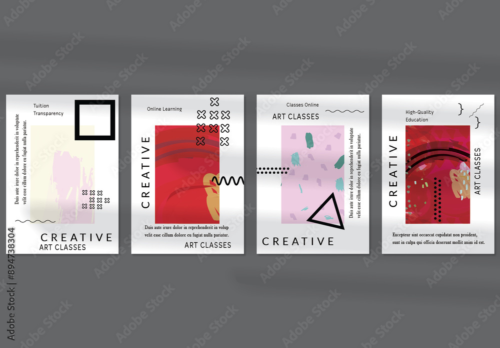 Flyer Layout with Black Geometric Shapes and Abstract Bright Rectangle ...