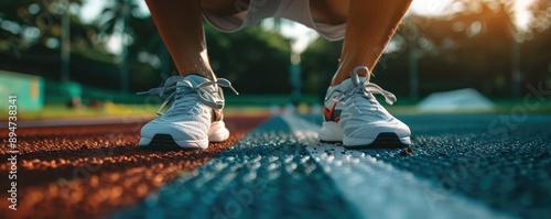 Athlete stretching before a race, representing preparation and focus photo