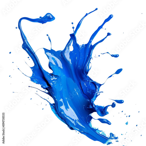 Vibrant blue paint splash captured in mid-air, showcasing dynamic motion and vivid color, perfect for abstract art and creative design projects. photo