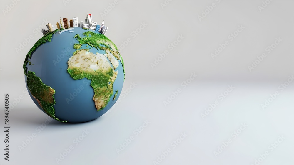 Adorable 3D Globe with Miniature Landmarks on Pristine White Background,Epitomizing Travel and Adorable 3D Globe with Miniature Landmarks on Pristine White Background,Epitomizing Travel and