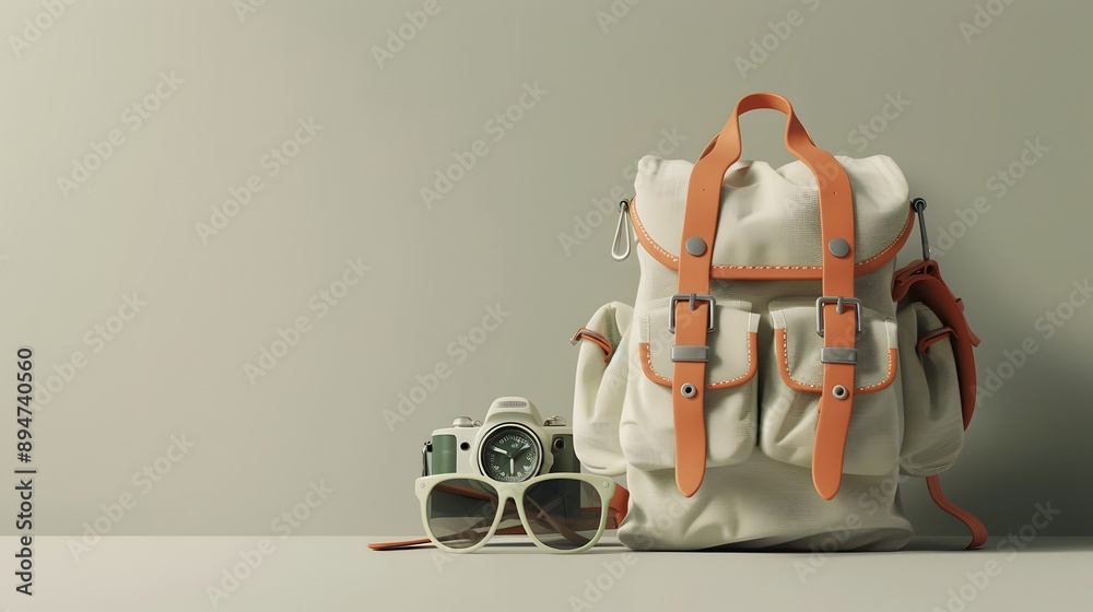 Naklejka premium Compact Minimalist Backpack with Travel Essentials for Adventurous Expeditions