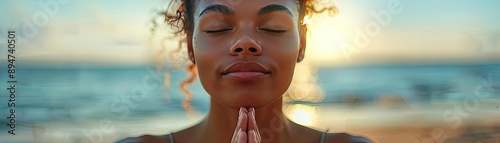 Individual practicing loving-kindness meditation, with a serene expression, representing compassion and mindfulness photo