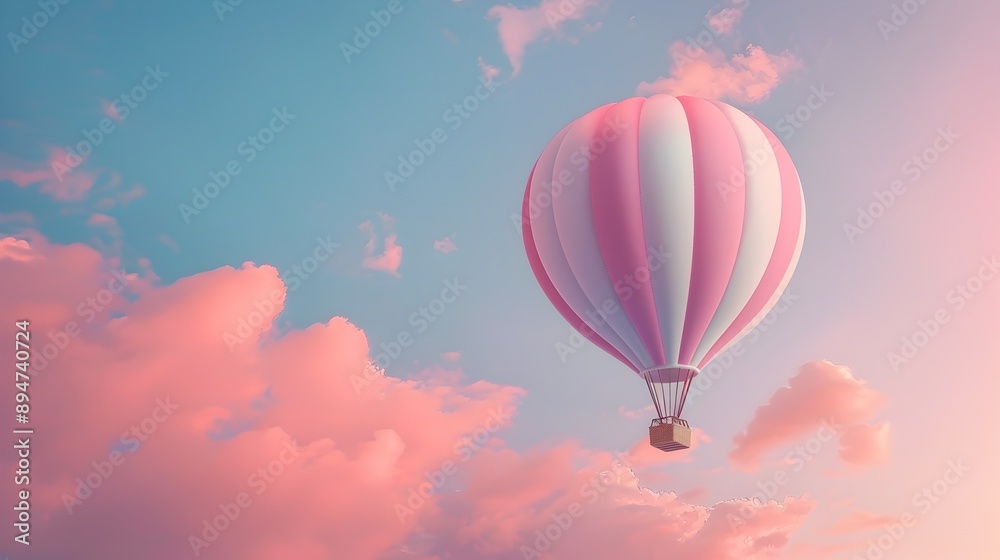 Charming 3D Hot Air Balloon Drifting Peacefully in Pastel Sky Backdrop for Adventure Travel Concept Charming 3D Hot Air Balloon Drifting Peacefully in Pastel Sky Backdrop for Adventure Travel Concept