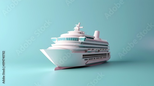 Tiny Cruise Ship on Light Background,Minimalist Travel Escapade