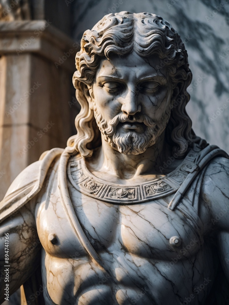 Ancient marble statue with powerful aura, perfect for a motivational background wallpaper Ancient marble statue with powerful aura, perfect for a motivational background wallpaper