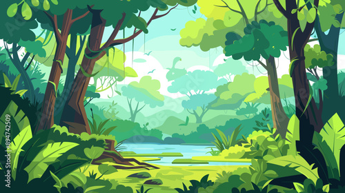 Forest and nature reserve background vector cartoon illustration