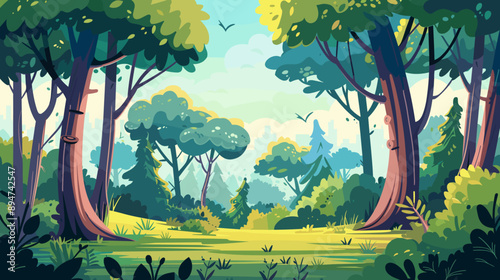 Forest and nature reserve background vector cartoon illustration. Copy space
