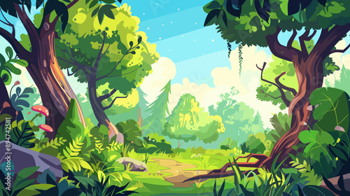 Forest and nature reserve background vector cartoon illustration