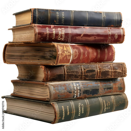 A stack of aging, vintage books reveals the charm and character of classic literature with worn, textured covers and spines.