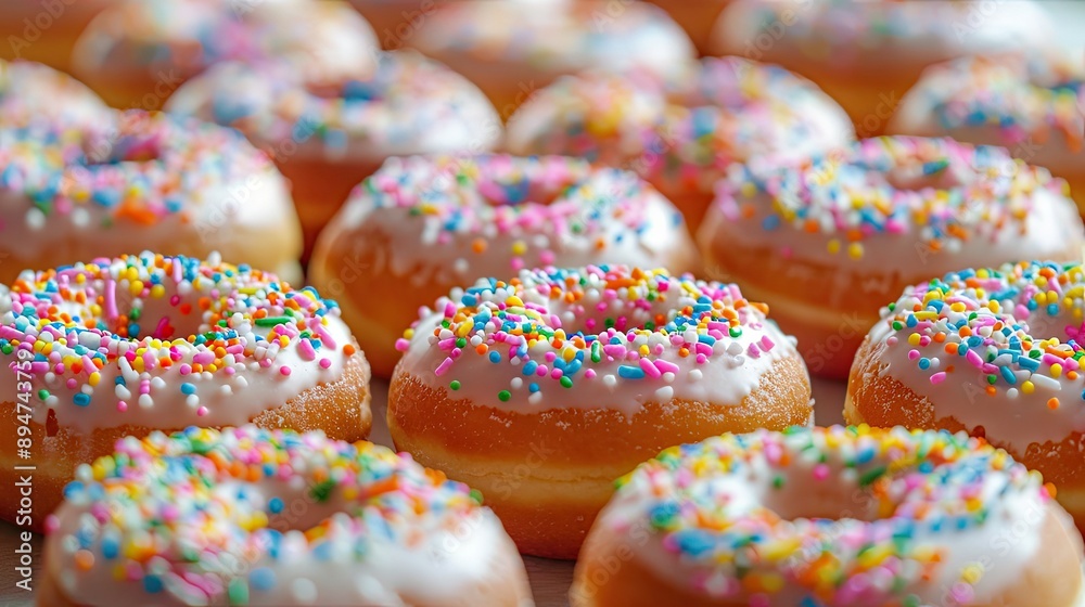 Close-up of donuts with colorful sprinkles, emphasizing their delicious and festive nature. Close-up of donuts with colorful sprinkles, emphasizing their delicious and festive nature.