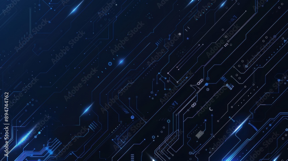 A deep blue circuit board background for a tech-themed poster, showcasing a modern and futuristic style A deep blue circuit board background for a tech-themed poster, showcasing a modern and futuristic style