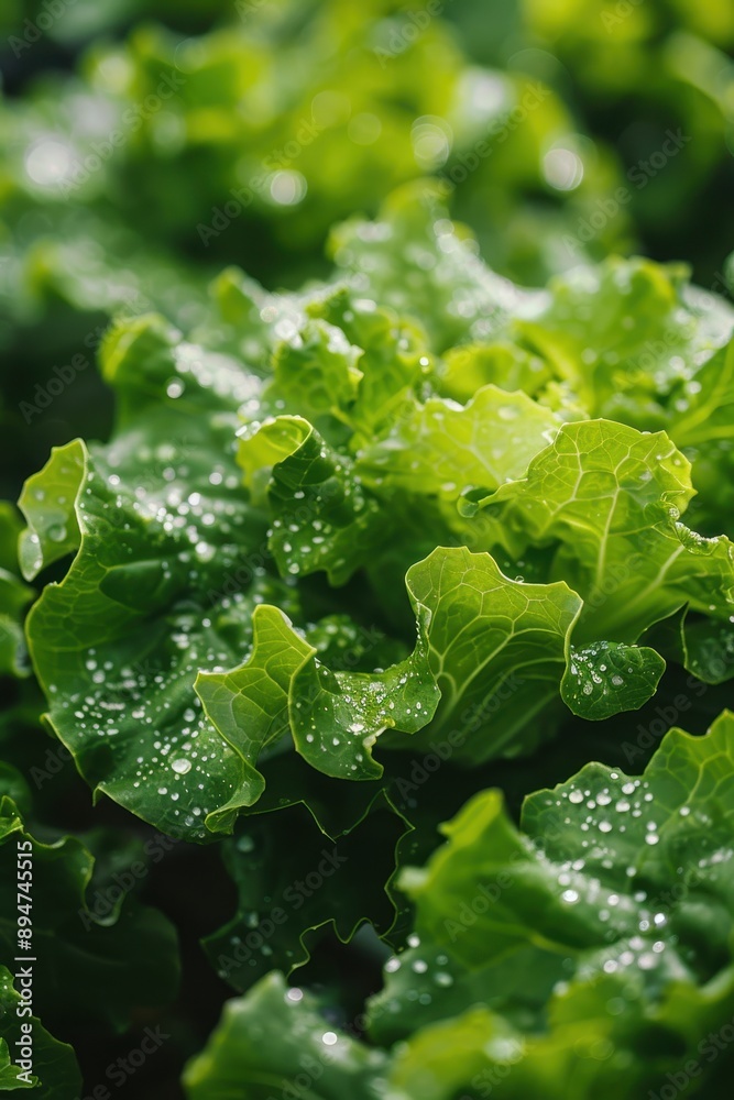 Fresh Green Lettuce Leaves with Dew Drops in a Garden on a Sunny Morning Fresh Green Lettuce Leaves with Dew Drops in a Garden on a Sunny Morning