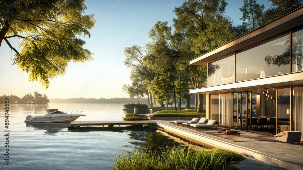 A serene lakeside home with a contemporary design A serene lakeside home with a contemporary design