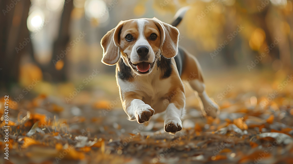 Beagle running towards the camera Beagle running towards the camera