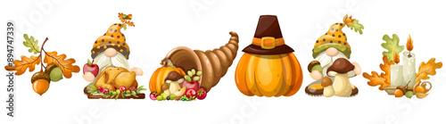 Set of Thanksgiving Day decorative elements