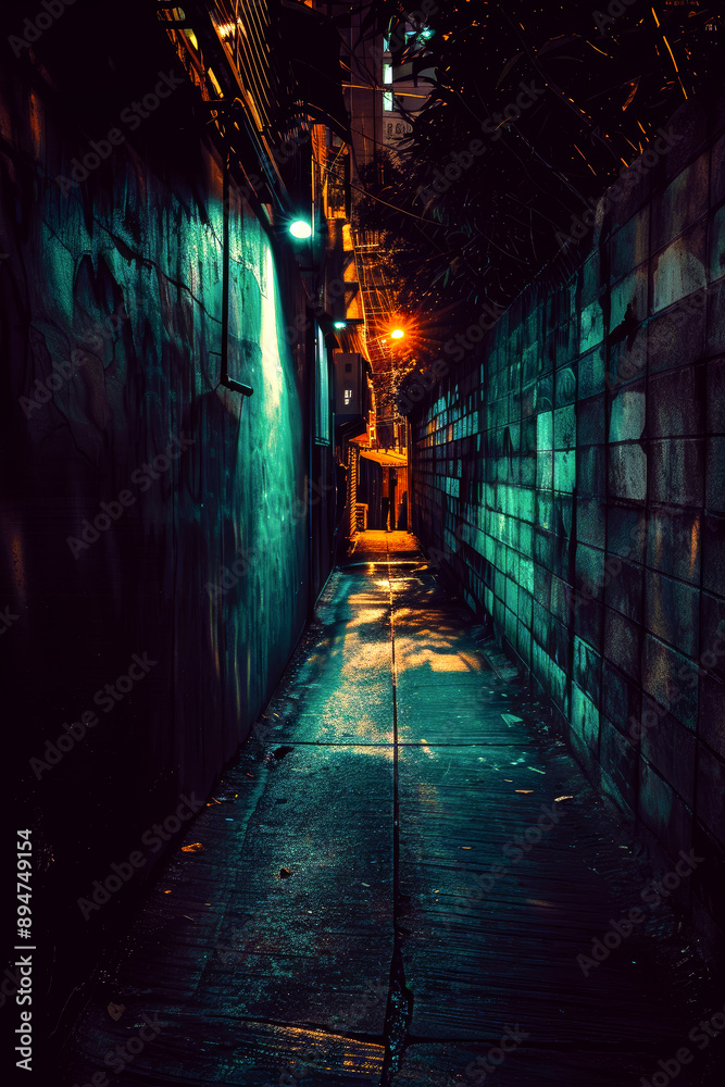 Creepy scary narrow alleyway at night in the city. Scary alley. Creepy scary narrow alleyway at night in the city. Scary alley.